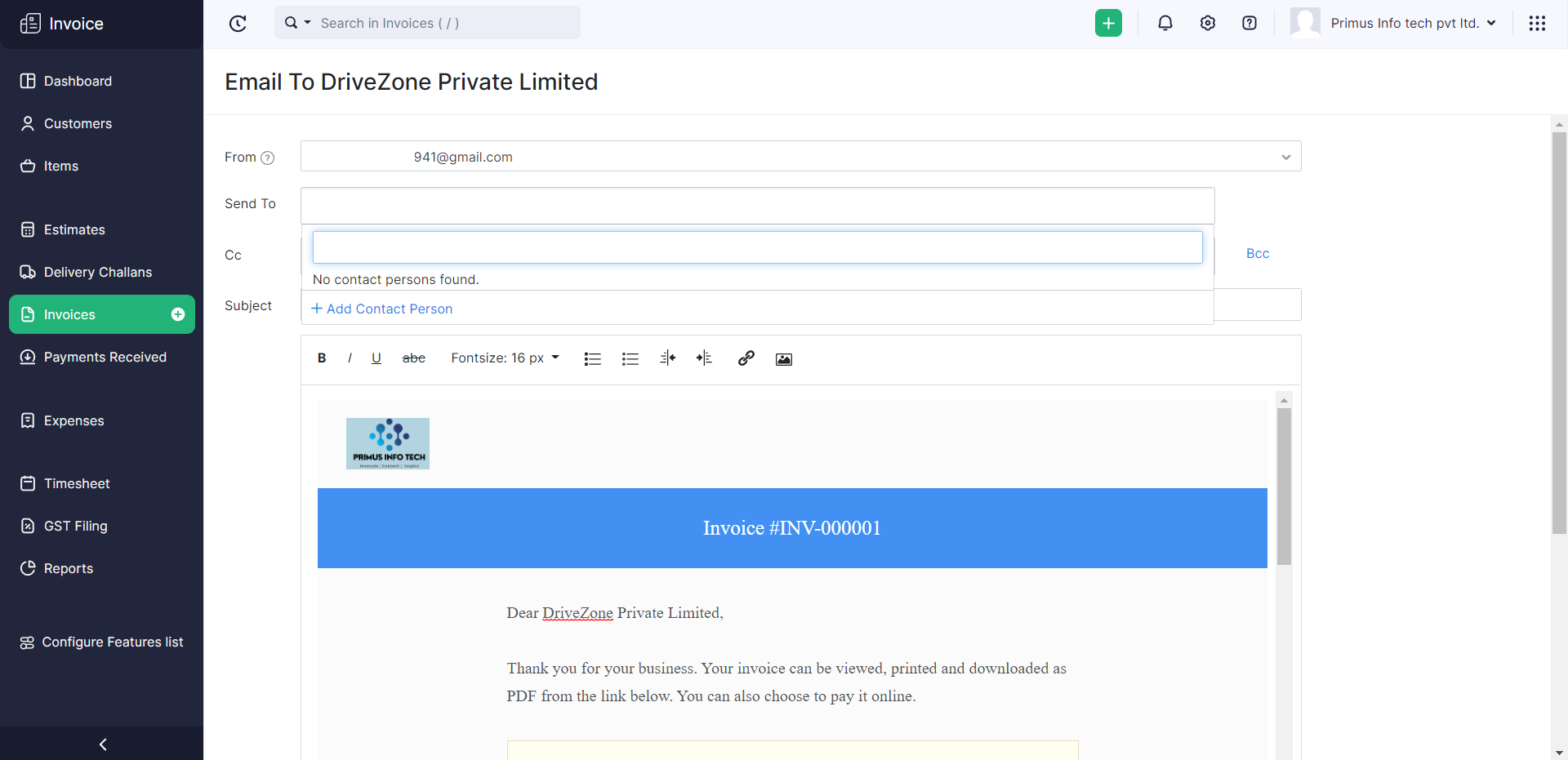 Screenshot 11: Email draft